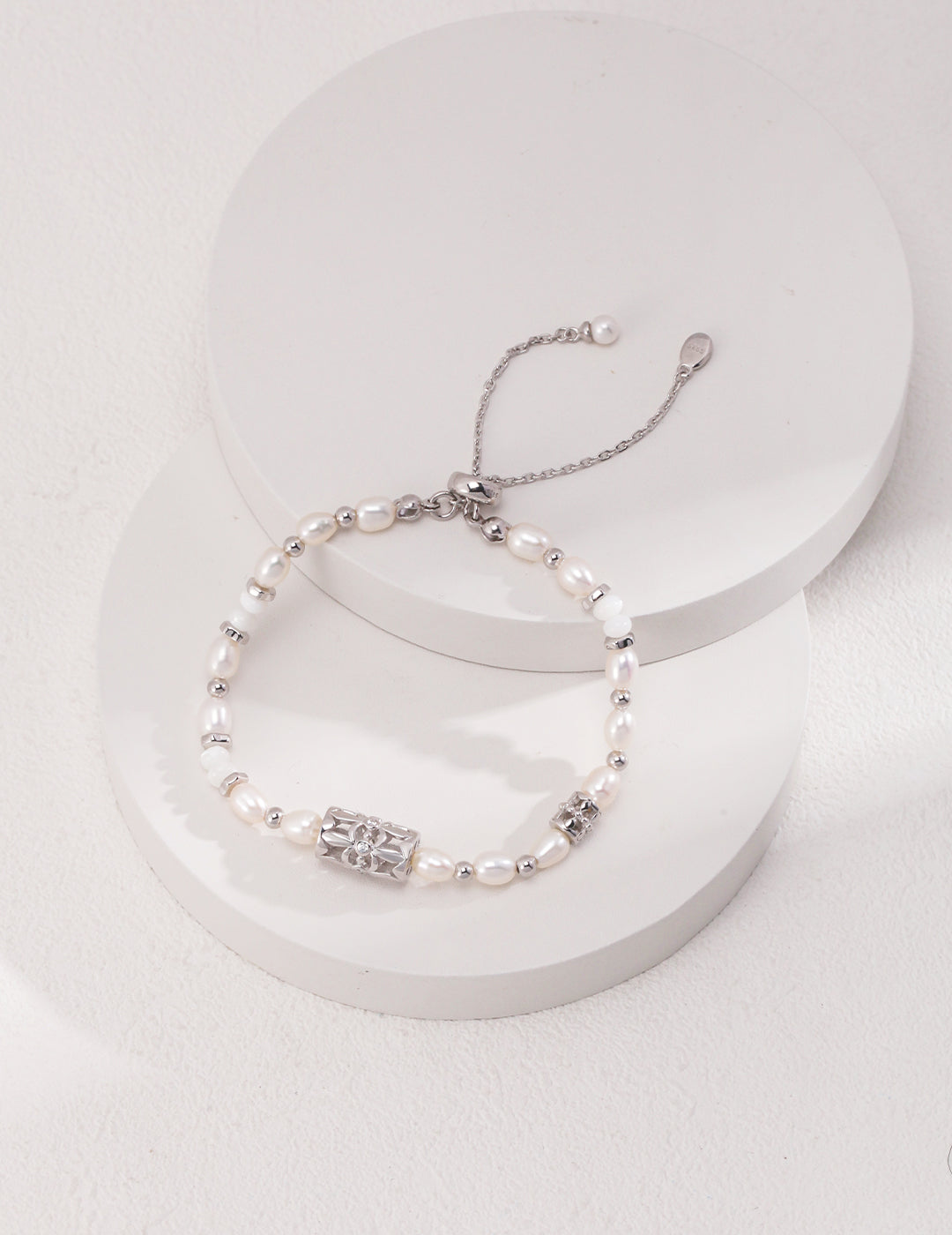 Pearl Agate Zircon Sterling Silver Bracelet