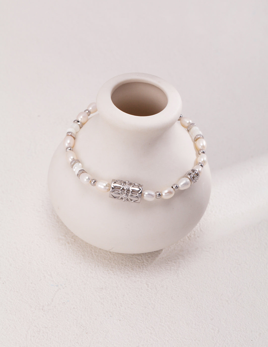 Pearl Agate Zircon Sterling Silver Bracelet