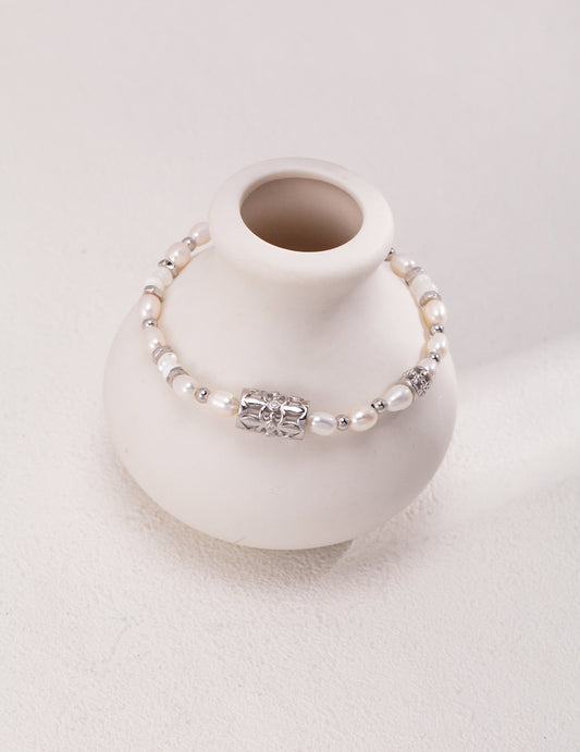 Pearl Agate Zircon Sterling Silver Bracelet