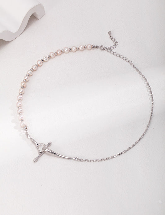 Fluid Essence Sterling Silver Pearl Necklace